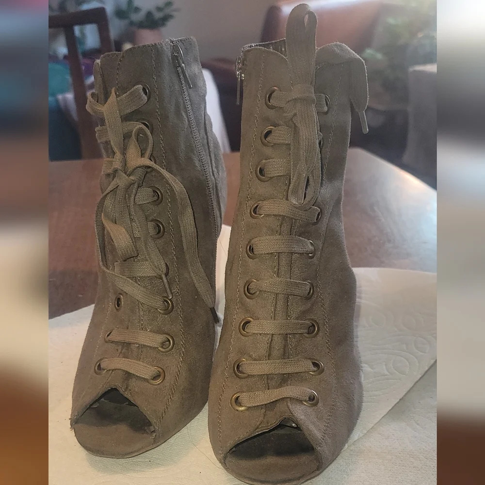 FIONI open toe side lace up heeled sandals heels shoes 10 gray